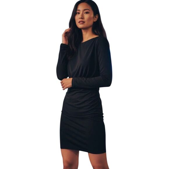 EUC Karen Millen Black Long Sleeve Mini Dress Side/Back Ruching - Size 4